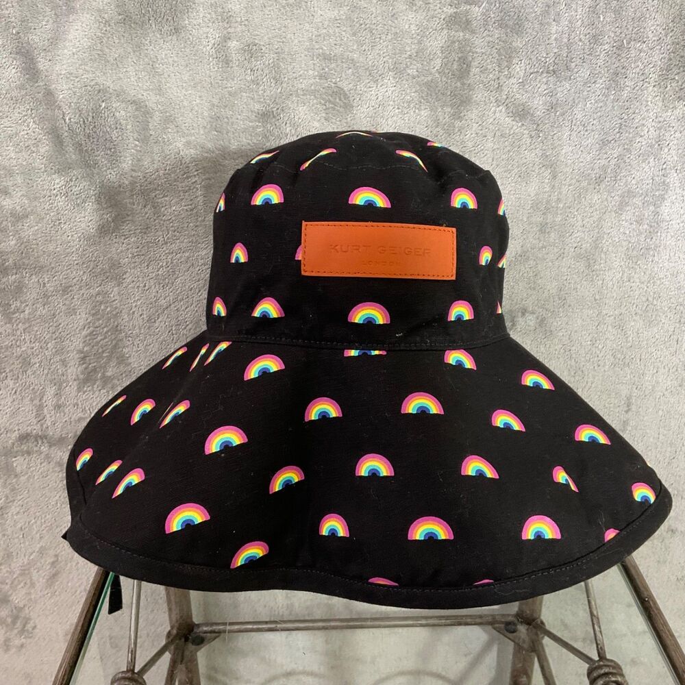 Kurt Geiger London Colorful Rainbow Bucket Floppy Hat Travel, packable OS Logo - Picture 4 of 7